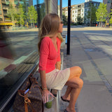 EDDA V-NECK 3/4 SLEEVE TOP IN CORAL RED - scandivv