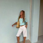 SUUS V-NECK 3/4 SLEEVE TOP IN AQUA - scandivv