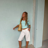 SUUS V-NECK 3/4 SLEEVE TOP IN AQUA - scandivv
