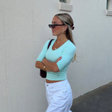 SUUS V-NECK 3/4 SLEEVE TOP IN AQUA - scandivv