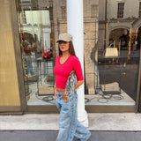 SUUS V-NECK 3/4 SLEEVE TOP IN RED - scandivv
