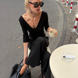 EDDA V-NECK 3/4 SLEEVE TOP IN BLACK - scandivv
