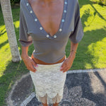 MAEVE SHELL BUTTONS V-NECK TOP IN SMOKE - scandivv