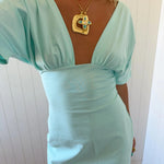 JESSIE DEEP V DRAPED SLEEVE DRESS IN AQUA - scandivv