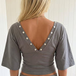 COMING SOON - MAEVE SHELL BUTTONS V - NECK TOP IN SMOKE - scandivv