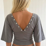 COMING SOON - MAEVE SHELL BUTTONS V - NECK TOP IN SMOKE - scandivv