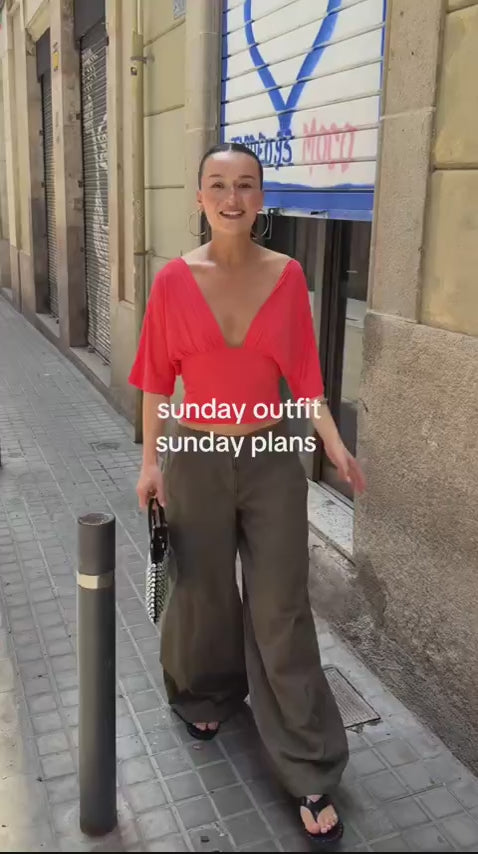 Community UGC row 317: PREORDER - ANNA DEEP V DRAPED SLEEVE TOP IN CORAL RED