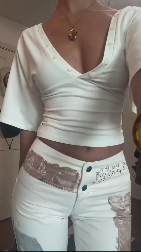 Community UGC row 510: MAEVE SHELL BUTTONS V-NECK TOP IN WHITE, TATUM EARRINGS