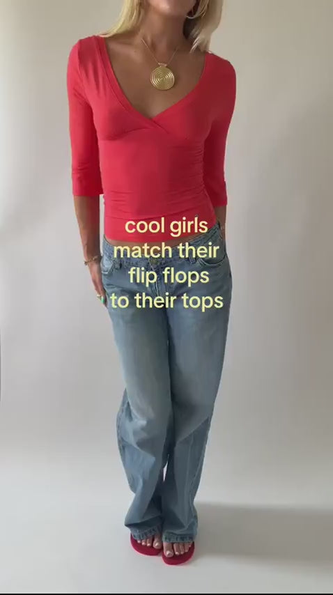 Community UGC row 395: PREORDER - EDDA V-NECK 3/4 SLEEVE TOP IN AQUA, EDDA V-NECK 3/4 SLEEVE TOP IN PINK, PREORDER - EDDA V-NECK 3/4 SLEEVE TOP IN CORAL RED
