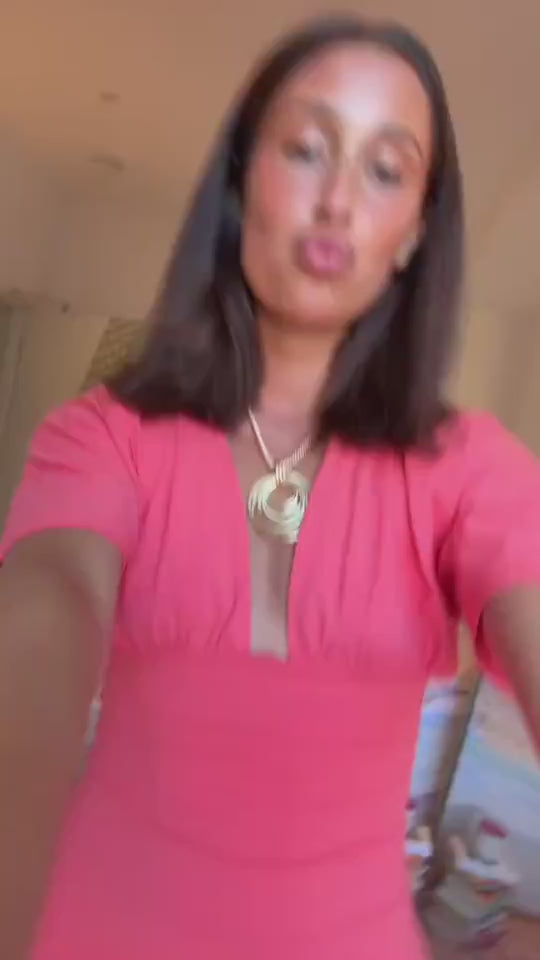 Community UGC row 452: SOPH NECKLACE, ANNA DEEP V DRAPED SLEEVE TOP IN CORAL RED