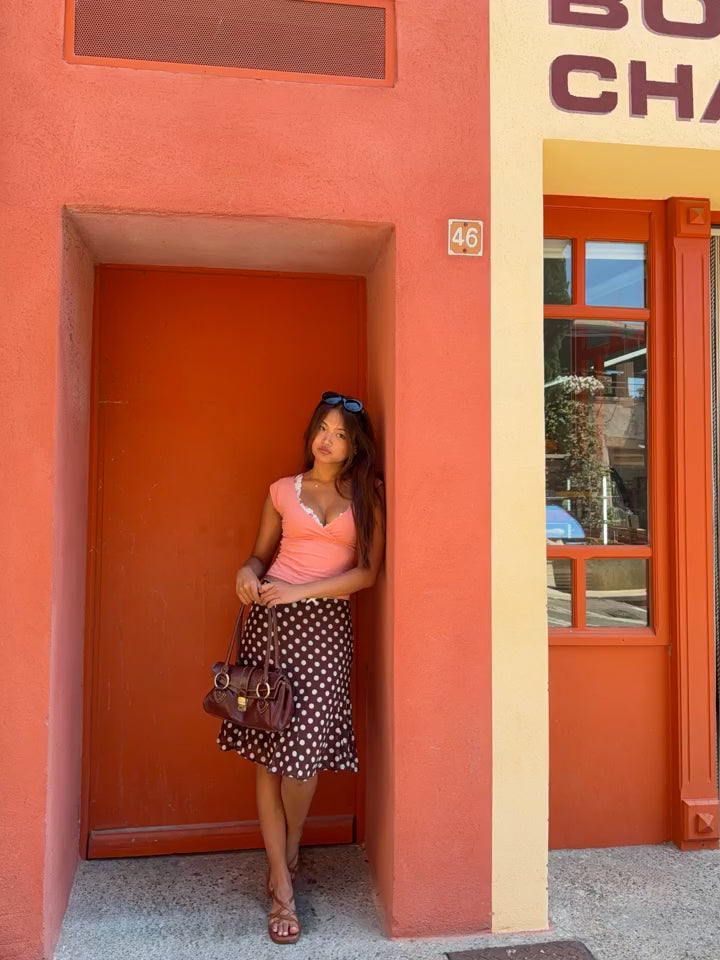 Community UGC row 481: PREORDER - TILDE RUCHED SLEEVE V NECK TOP IN CORAL