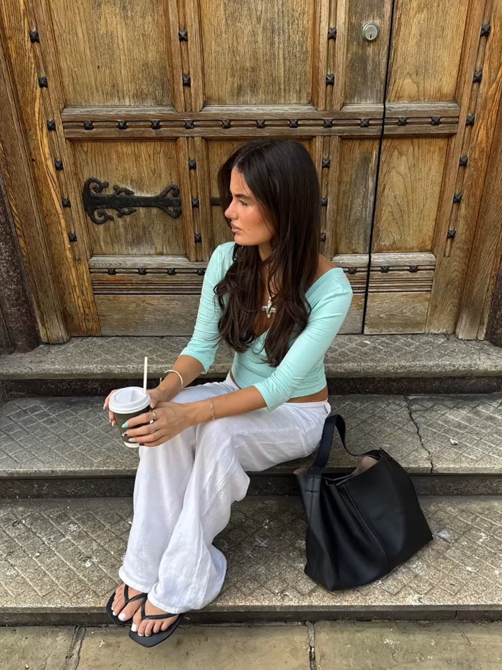 Community UGC row 469: EDDA V-NECK 3/4 SLEEVE TOP IN AQUA