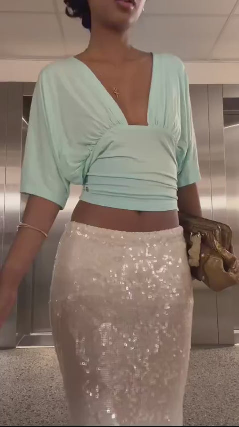 Community UGC row 478: ANNA DEEP V DRAPED SLEEVE TOP IN AQUA