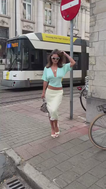 Community UGC row 465: ANNA DEEP V DRAPED SLEEVE TOP IN AQUA