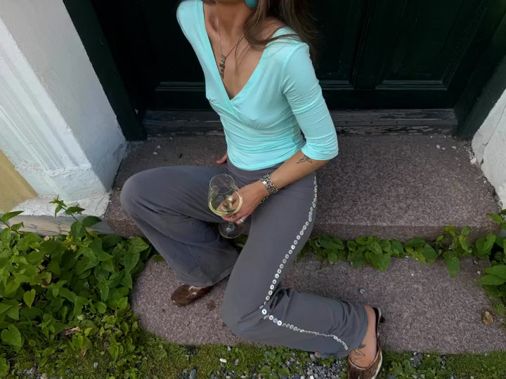 Community UGC row 467: EDDA V-NECK 3/4 SLEEVE TOP IN AQUA
