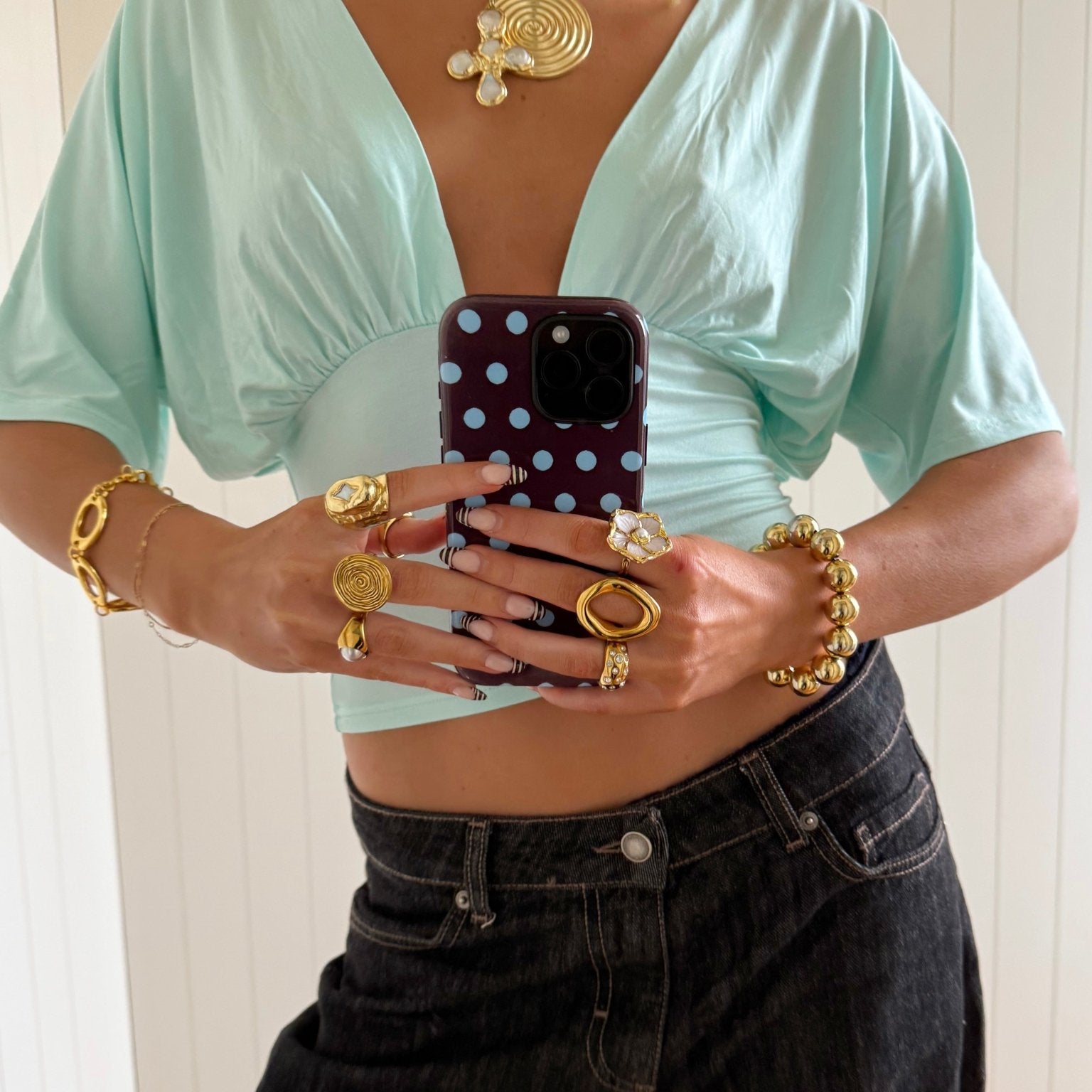 COMING SOON - ANNA DEEP V DRAPED SLEEVE TOP IN AQUA - scandivv