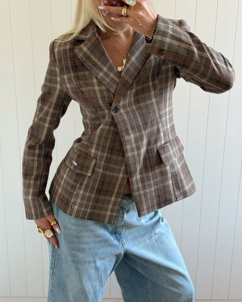 NOOR PLAID BLAZER IN BROWN - scandivv