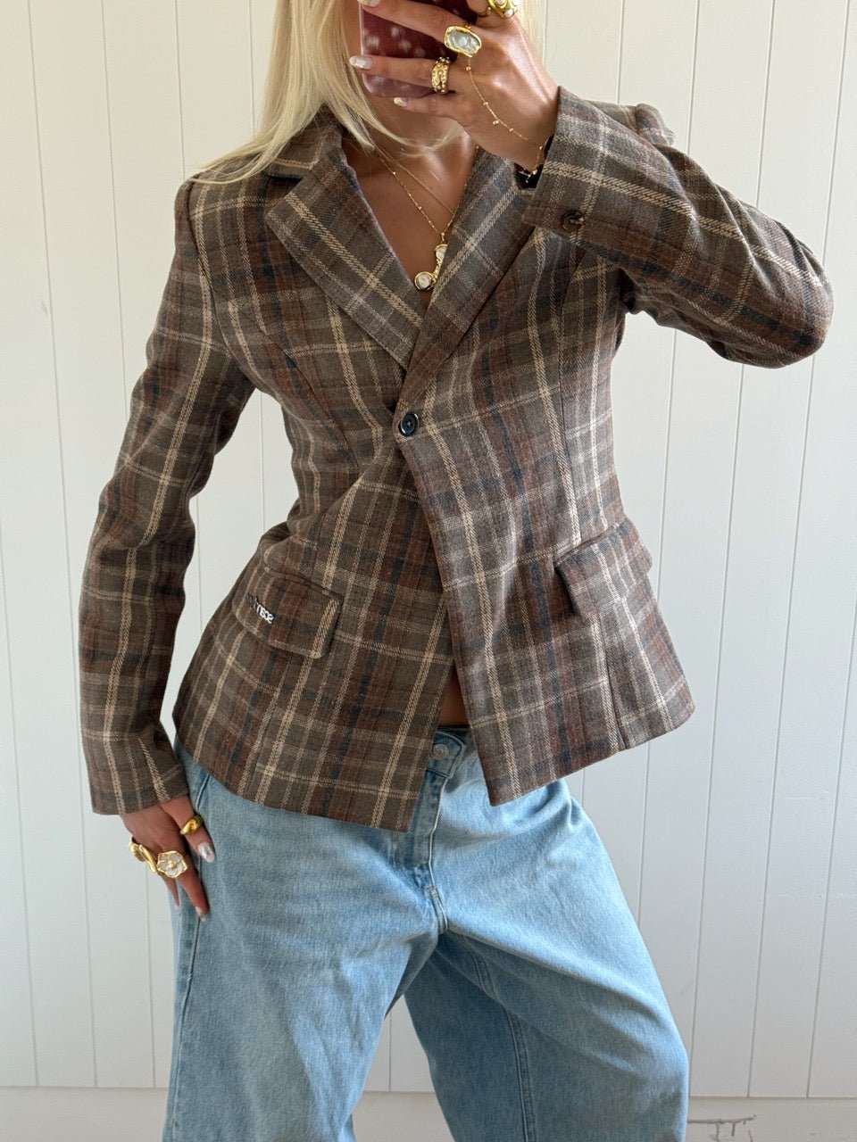 NOOR PLAID BLAZER IN BROWN - scandivv