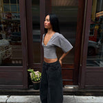 MAEVE SHELL BUTTONS V-NECK TOP IN SMOKE - scandivv
