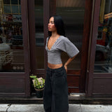 MAEVE SHELL BUTTONS V-NECK TOP IN SMOKE - scandivv