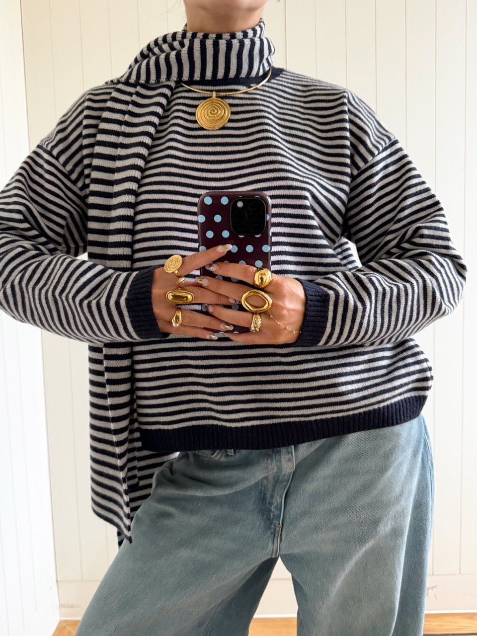 ALVA KNIT WITH SCARF IN NAVY AND GREY - scandivv