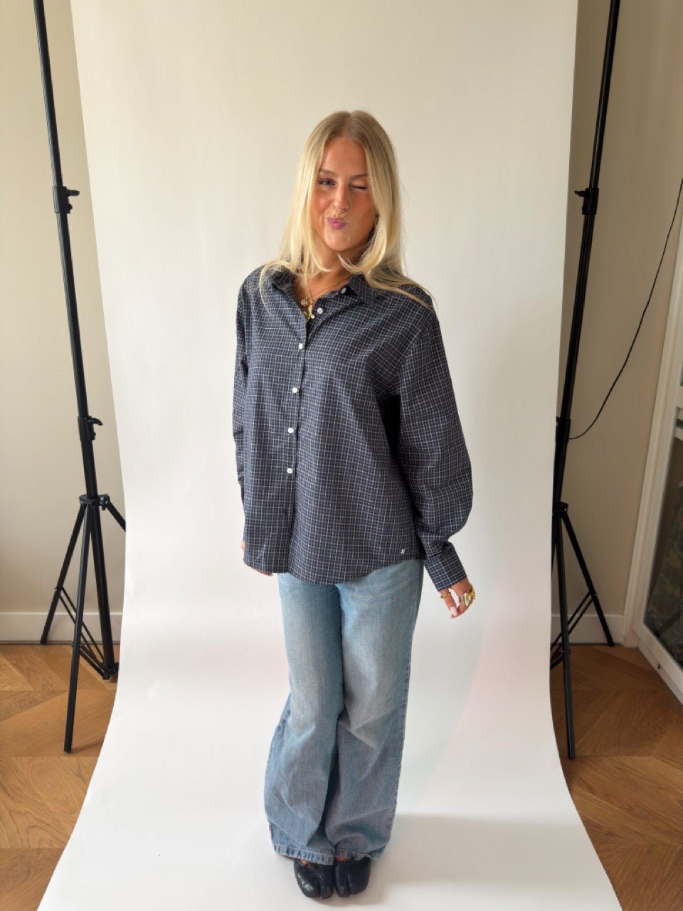 PREORDER - STEVIE PLAID SHIRT IN NAVY - scandivv
