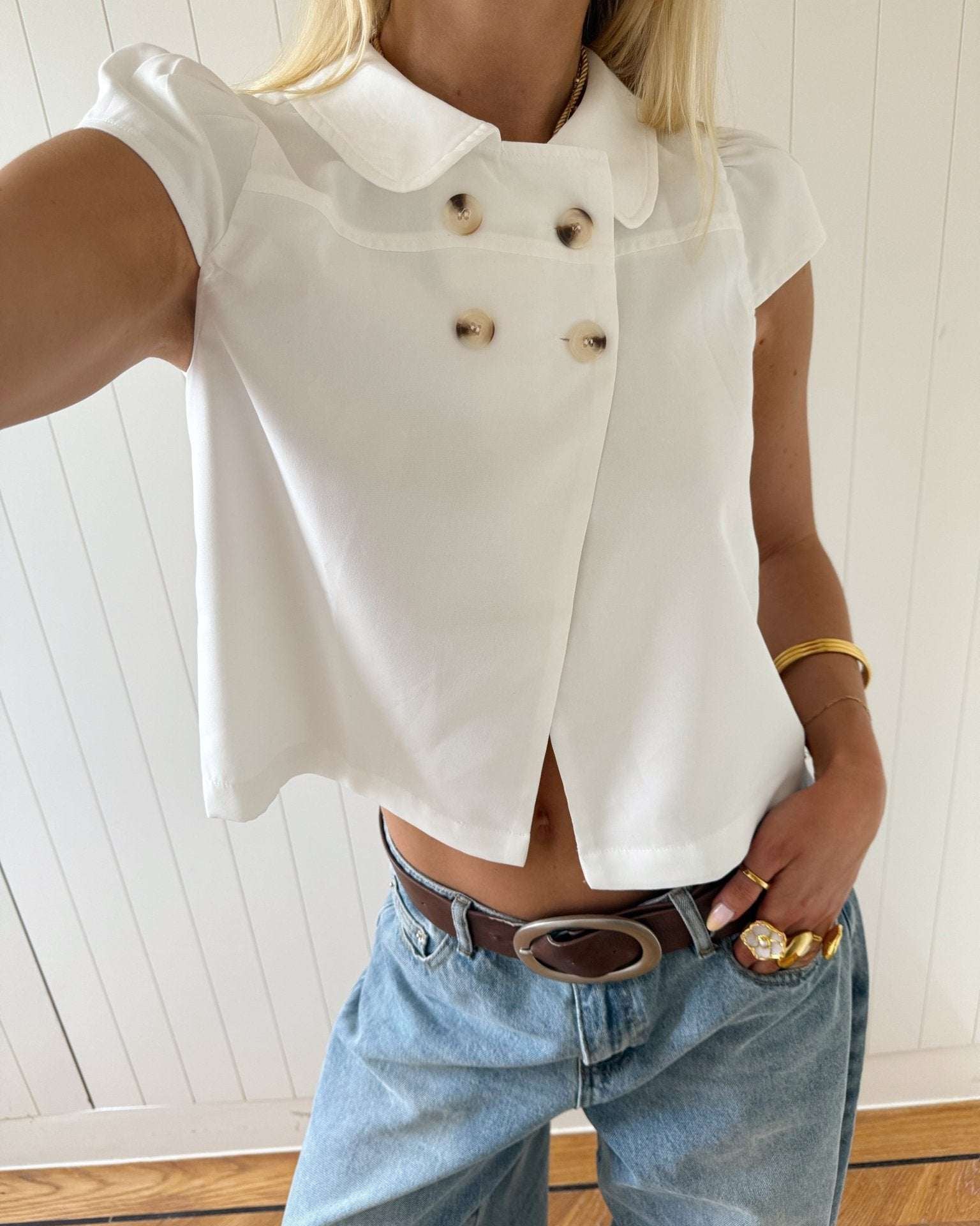 JASSIE BUTTON TOP IN WHITE - scandivv