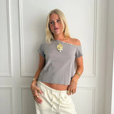 ADA TOP WITH SHELL BUTTONS IN GREY - scandivv