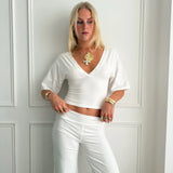 MAEVE SHELL BUTTONS V - NECK TOP IN WHITE - scandivv