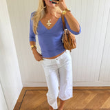 EDDA V-NECK 3/4 SLEEVE TOP IN PURPLE - scandivv