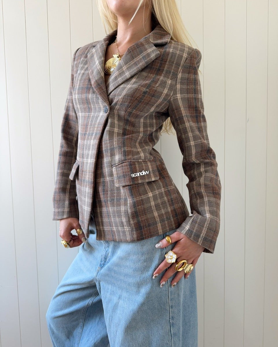 NOOR PLAID BLAZER IN BROWN - scandivv