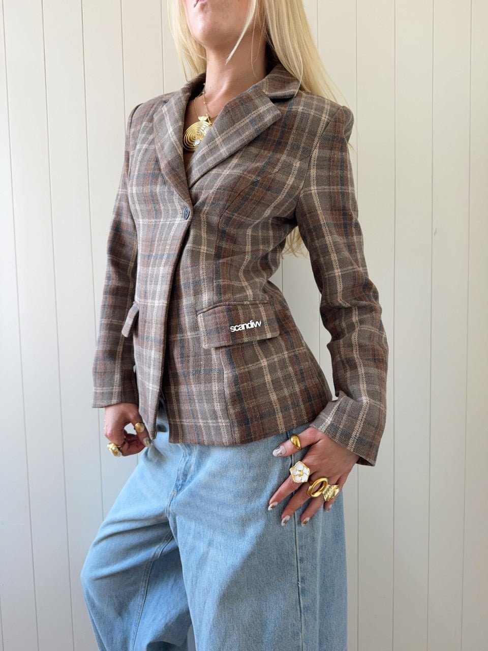 NOOR PLAID BLAZER IN BROWN - scandivv