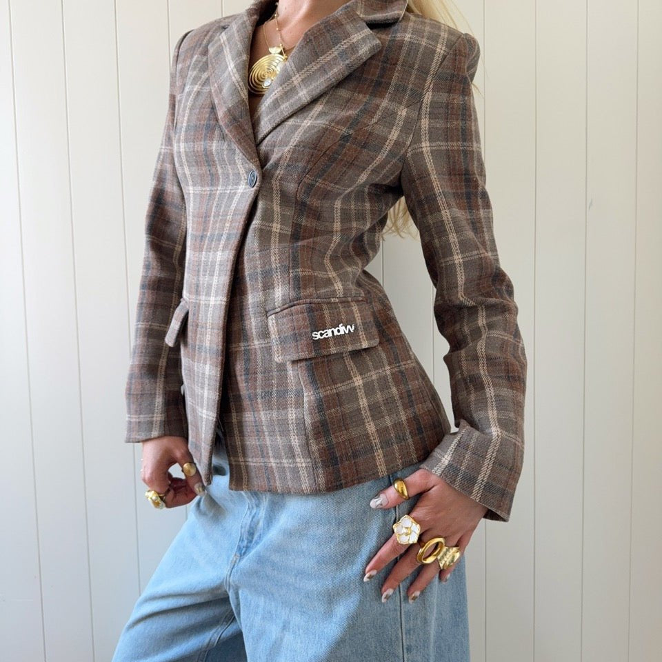 NOOR PLAID BLAZER IN BROWN - scandivv