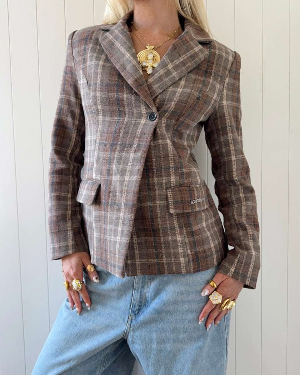 NOOR PLAID BLAZER IN BROWN - scandivv