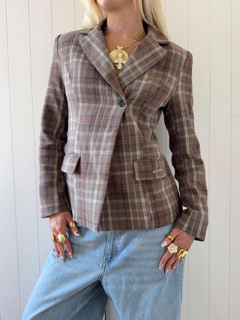 NOOR PLAID BLAZER IN BROWN - scandivv