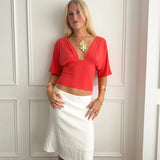 ANNA DEEP V DRAPED SLEEVE TOP IN CORAL RED - scandivv