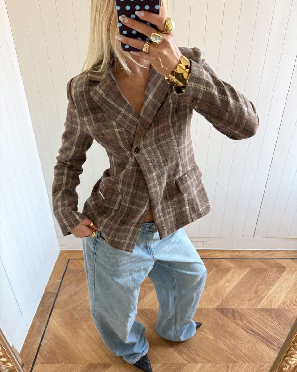 NOOR PLAID BLAZER IN BROWN - scandivv