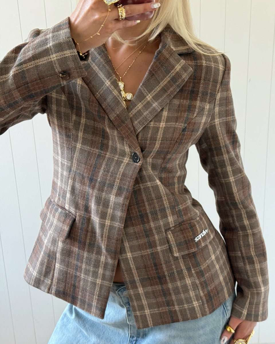 NOOR PLAID BLAZER IN BROWN - scandivv