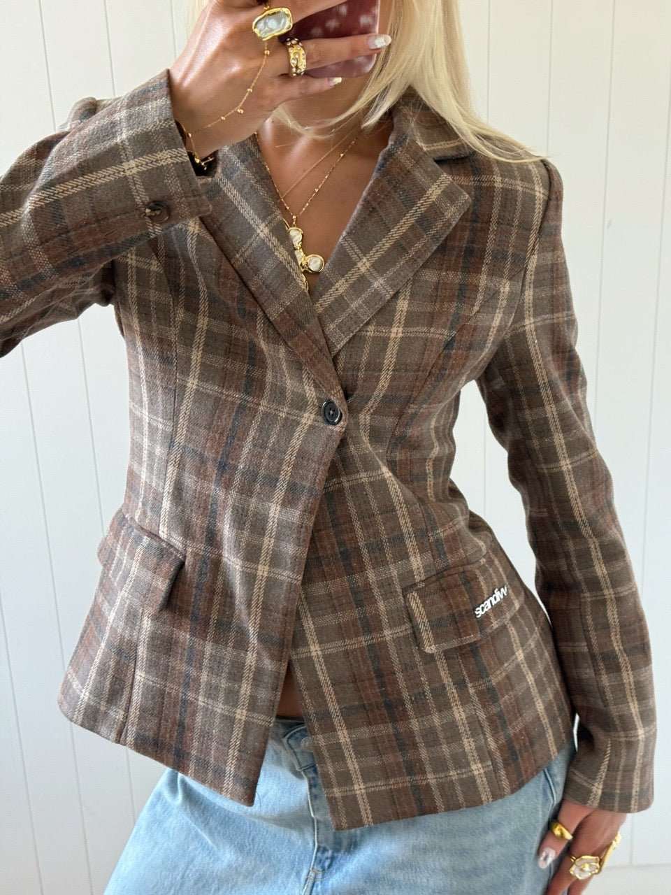 NOOR PLAID BLAZER IN BROWN - scandivv