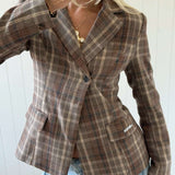 NOOR PLAID BLAZER IN BROWN - scandivv
