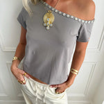 ADA TOP WITH SHELL BUTTONS IN GREY - scandivv