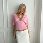 ANNA DEEP V DRAPED SLEEVE TOP IN PINK - scandivv