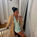 JESSIE DEEP V DRAPED SLEEVE DRESS IN AQUA - scandivv