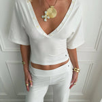 MAEVE SHELL BUTTONS V - NECK TOP IN WHITE - scandivv