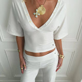 MAEVE SHELL BUTTONS V - NECK TOP IN WHITE - scandivv