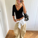 EDDA V-NECK 3/4 SLEEVE TOP IN BLACK - scandivv