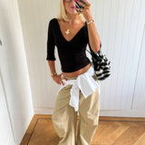 EDDA V-NECK 3/4 SLEEVE TOP IN BLACK - scandivv