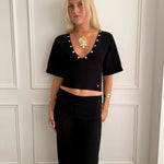MAEVE SHELL BUTTONS V - NECK TOP IN BLACK - scandivv