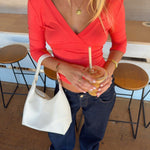 EDDA V-NECK 3/4 SLEEVE TOP IN CORAL RED - scandivv