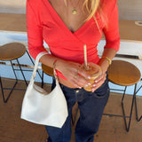 EDDA V-NECK 3/4 SLEEVE TOP IN CORAL RED - scandivv